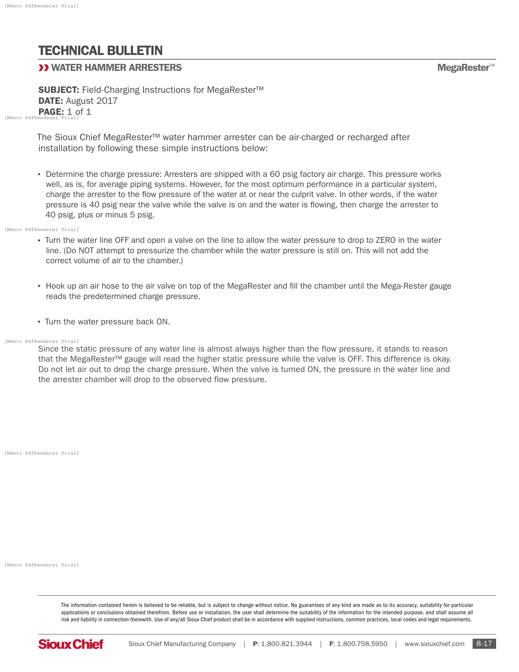TECH BULLETIN - MEGARESTER FIELD CHARGING.PDF Technical Document